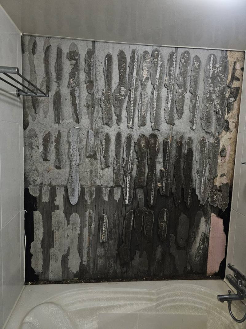 파주 운정 힐스테이트 · 센트럴푸르지오 샤워부스 분리 후 욕실 벽면 타일 배부름 수리 및 항균 줄눈·코킹 마감